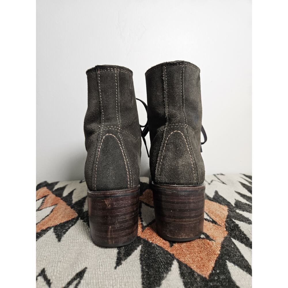 FRYE Sabrina 6G Lace Up Boots Suede Lug Sole Womens 8.5 Olive Brown Made in USA - Picture 8 of 11